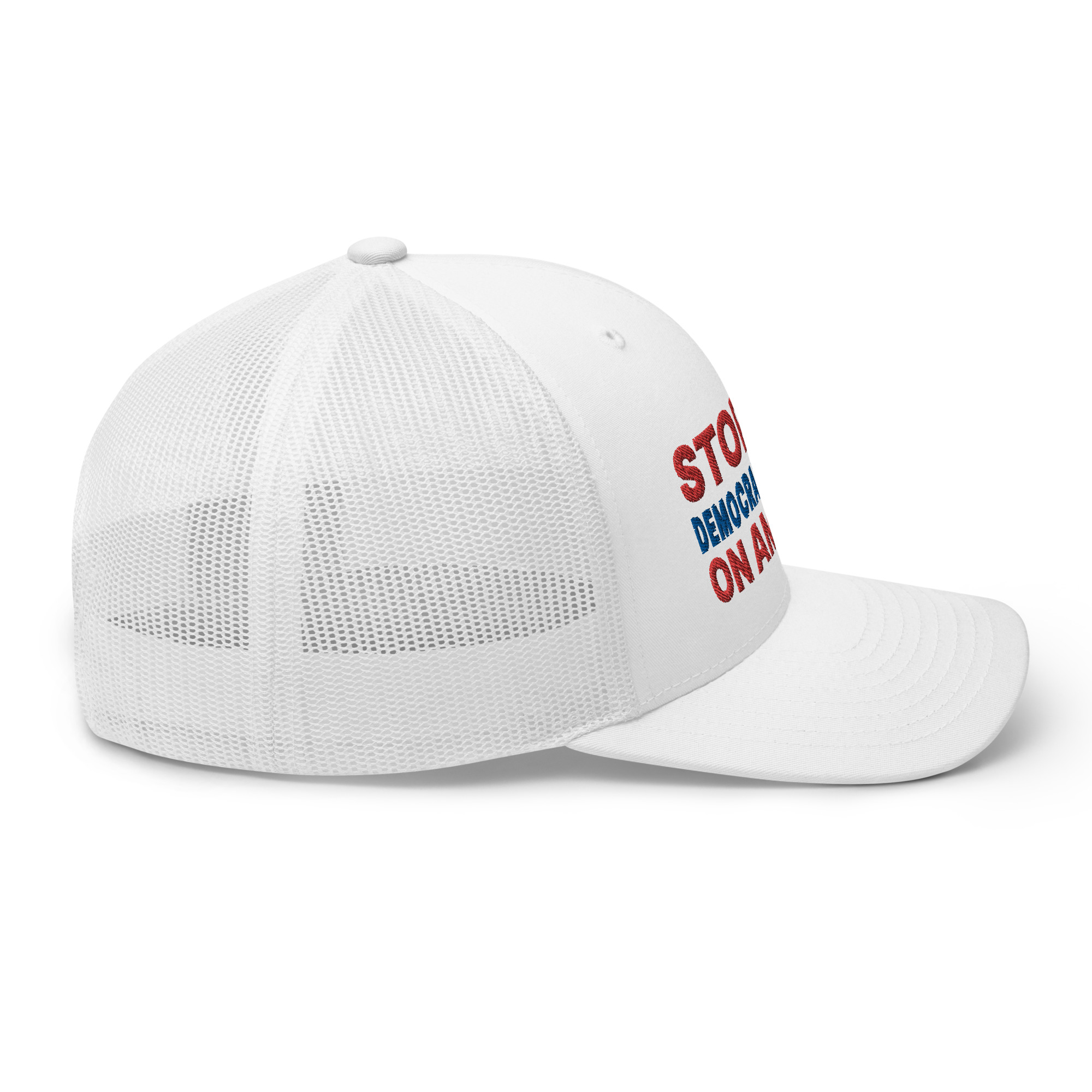 Stop Democrapping On America Retro Trucker Hat White